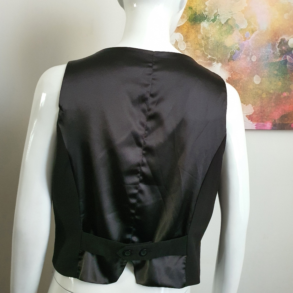 Events Black V Neck Button Up Crop Vest Size 14 - Picture 6 of 9